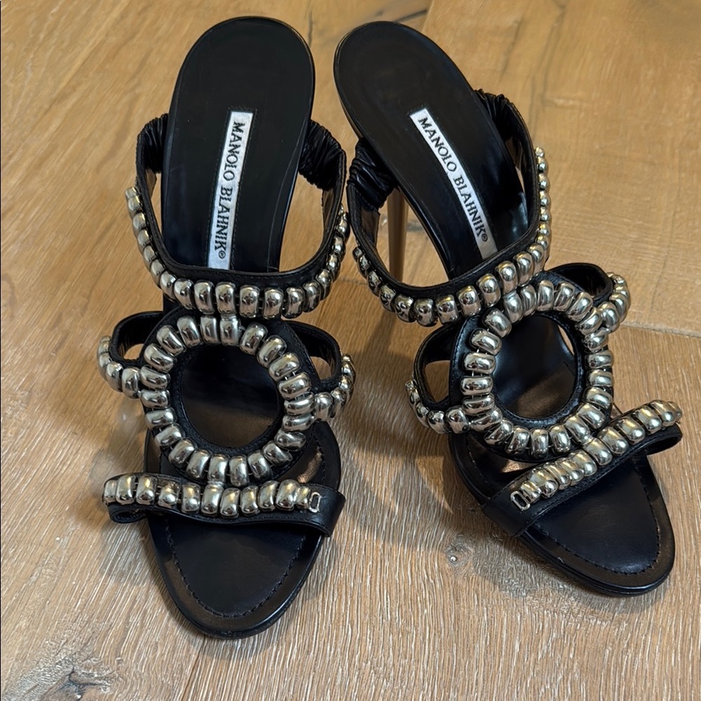 Manolo Blahnik Black and Silver Heels with Embellishments - like new! Size 8
